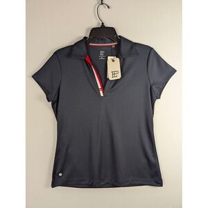 EP New York Golf Polo Womens M Navy Blue Open Collar V-Neck Performance NEW